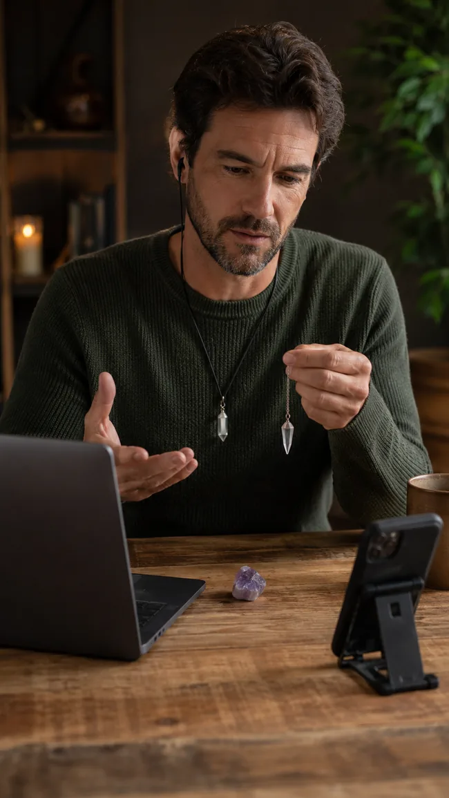 Professional taking part in a private online clairaudient psychic reading
