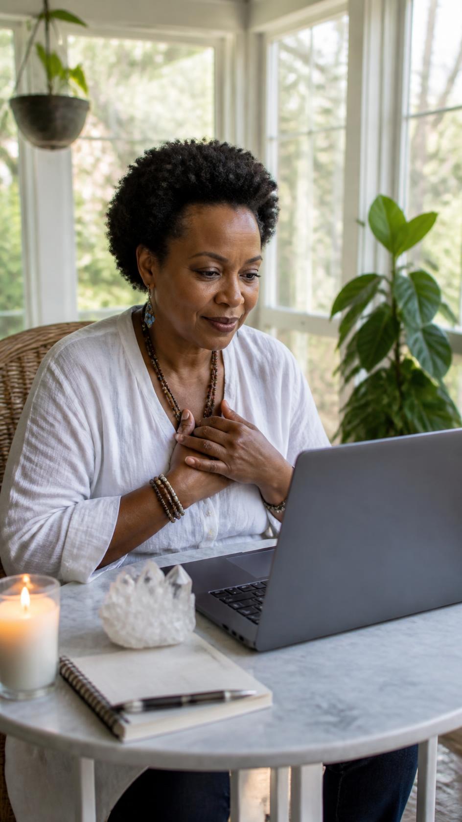 Professional taking part in a private online clairsentient psychic reading
